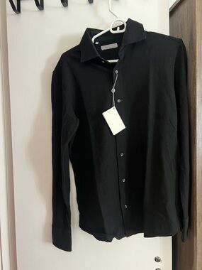 Men's Black Long-Sleeve Casual Button-Down Shirt